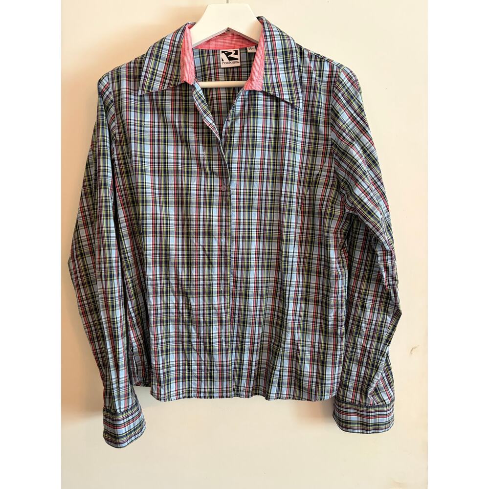 Rockies Button Up Long Sleeve Plaid Shirt Women's Size L